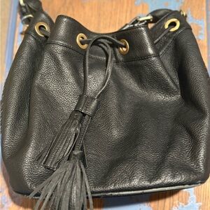 Boden Black Leather Tassel Shoulder Bag